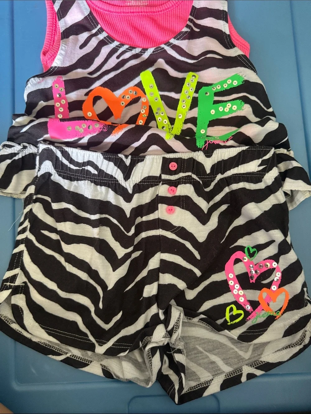Justice  Zebra 'LOVE' Tank & Shorts Pajama Set with Pink Accents